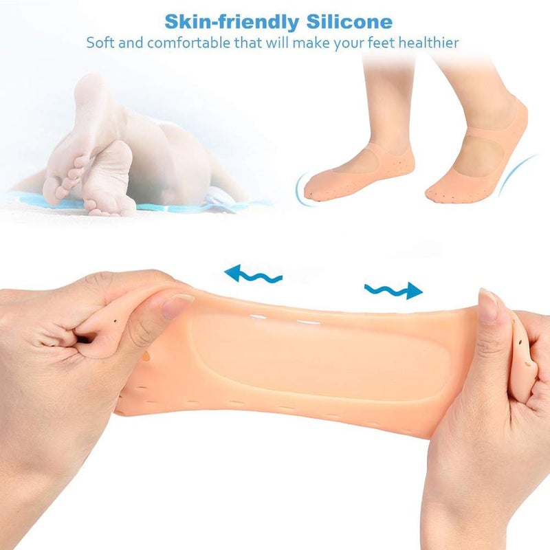 woobles Silicone Socks, 1 Pair of Foot Anti-Cracks Protective Foot Care Socks Prevention Tool, for Care of Cracked Feet in Dry Skin Unisex(S-Skin Color) - Image 3